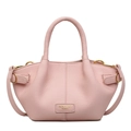 Pink lychee grain leather bucket handbag with gold hardware and removable shoulder strap - Pink
