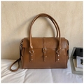 Vintage braune Tragetasche aus Leder mit Silberschnalle und abnehmbarem Schultergurt - Braun