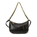 Vintage black oil wax leather crescent underarm bag with gold chain strap detail - Black