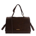 Minimalist dark brown leather handbag with top handle and adjustable strap for women - Brown