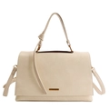 Creamy leather minimalist tote bag with gold hardware and adjustable shoulder strap - White