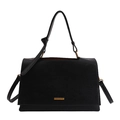 Elegant black handbag with knotted handle and gold metal plate in minimalist style - Black