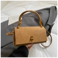 Borsa a mano da donna in pelle marrone con chiusura girevole dorata e tracolla - Marrone