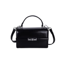 Bolso de mano cuadrado negro brillante con cierre giratorio plateado y correa de hombro - Negro