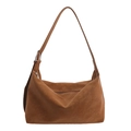 Braune Hobo-Schultertasche aus Wildlederimitat mit verstellbarem Riemen für Damen - Braun