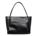 Bolso tote clásico de cuero negro con correas largas y bolsillo frontal deslizante - Negro