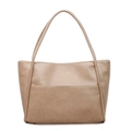 Bolso tote grande y minimalista en cuero sintético caqui claro con correas largas - Caqui