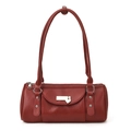 Bolso Boston cilíndrico rojo oscuro con colgante de corazón y correas finas de cuero - Rojo