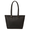 Minimalist black tote bag in smooth leather with elegant gold hardware rings - Black