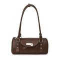 Bolso Boston de cuero marrón con colgante de corazón y correa para mujer moda - café