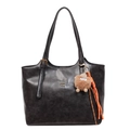 Sac cabas rétro noir en similicuir avec logo COIH V2DN et charm peluche mignon - Avec Pendentif / Noir