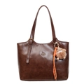 Grand sac cabas marron rétro avec charme monstre en peluche et cordon orange décoratif - Avec Pendentif / café