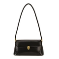 Bolso baguette negro de cuero brillante con cierre de metal dorado y correa de hombro - Negro