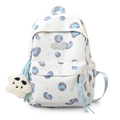 Witte en blauwe schoolrugzak met hartjespatroon en pluche hanger voor tieners - Met Hanger / L Blauw