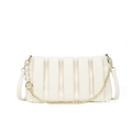 Elegante bolso plisado blanco roto con cadena dorada refinada y detalles de perlas - Blanco Roto