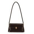 Bolso baguette marrón oscuro en cuero sintético con acabado brillante y hebilla dorada - Marrón