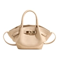 Bolso de mano retro de cuero blanco crema para mujer con cierre de metal chic - Blanco Roto