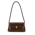 Bolso baguette minimalista de cuero marrón chocolate con hebilla de metal dorado vintage - Marrón