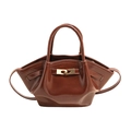 Bolso vintage de cuero marrón oscuro con hebilla dorada y diseño plegable - Marrón