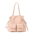 Borsa tote rosa minimalista con doppie tasche anteriori e chiusura a coulisse di moda - Con Ciondolo / Rosa