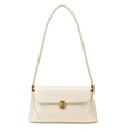 Minimalist cream white leather baguette shoulder bag with elegant golden clasp - White
