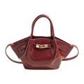 Bolso vintage rojo oscuro brillante tipo cubo con cierre dorado y diseño de alas - Rojo