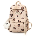 Sac à dos pour filles avec imprimés léopard et cœurs en kaki avec charme peluche - Sans Pendentif / Petit Kaki