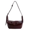 Glossy burgundy red dumpling saddle bag with stylish cross-stitch and adjustable strap - Burgundy