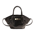 Elegante schwarze Lackleder-Mini-Beuteltasche mit Goldverschluss und Tragegriff - Schwarz