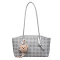 Silberne Tragetasche im Karo-Design mit Chrs Zab-Logo und Plüschbär-Charm für Damen - Silber