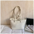 Minimalistische grote shopper tas van crèmewit kunstleer met dubbele handgrepen - Wit