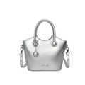 Borsa a secchiello in pelle argento metallizzato con logo JFYDS e ciondolo in metallo - Argento
