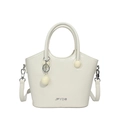 Borsa a secchiello minimalista bianco crema lucido con logo argento e tracolla rimovibile - Bianco Sporco