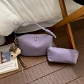 Chic lavender underarm bag set with metal twist lock and cute plush puppy charm - With Bear Pendant / Purple