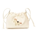 Detalle del bolso de hombro blanco crema con bordado de caballo y cordón ajustable - Blanco Roto