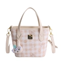 Borsa tote a quadretti beige con ciondolo a coniglio e tracolla staccabile - Bianco Sporco