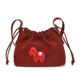 Bolso nube plisado rojo oscuro con un bordado de caballo azul y blanco para mujer - Rojo