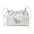Bolso nube plisado azul claro con bordado de poni y cierre de cordón ajustable - Azul