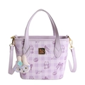 Borsa a spalla lavanda a quadri con stampe cartoon e ciondolo a forma di coniglio - Viola