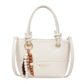 Sac seau vintage blanc crème avec pampille en perles de bois et finitions dorées - Avec Pendentif / Blanc Cassé