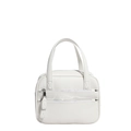 Borsa Boston in pelle bianca con motivo litchi, doppi manici e cerniere frontali - Con catena / Bianco