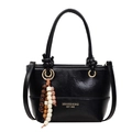 Sac à main noir en simili cuir avec breloque décorative en perles et logo imprimé - Avec Pendentif / Noir