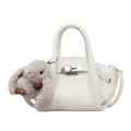White pleated tote bag with lychee texture, silver twist lock and cute bunny pendant charm - White With Pendant