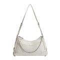 Chic off-white faux leather underarm bag for women with adjustable strap and silver chain - White