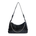 Glossy black chain shoulder bag with crackle texture and silver metal hardware - Black