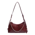 Fashionable dark red soft leather underarm bag with silver chain and glossy finish - Red