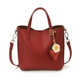 Minimalist red leather bucket bag with strawberry charm and detachable shoulder strap - With Charm / Red