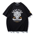 Men's black crewneck T-shirt with silver tiger head print and drop shoulder fit - 2XL / Black