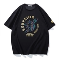 Zwart oversized heren T-shirt met kleurrijke wolfskop grafische print en logo - 2XL / Zwart