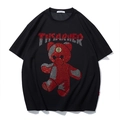 Heren zwart oversized katoenen T-shirt met rode strass beer en trendy streetwear ontwerp - 2XL / Zwart